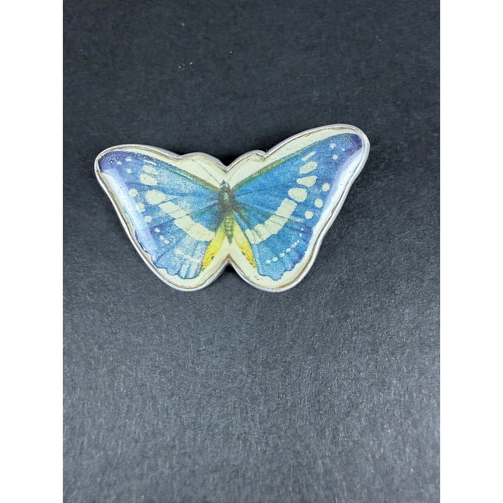 Marjolein Bastin Blue Butterfly Brooch Pin Silver Tone Nature Art Jewelry